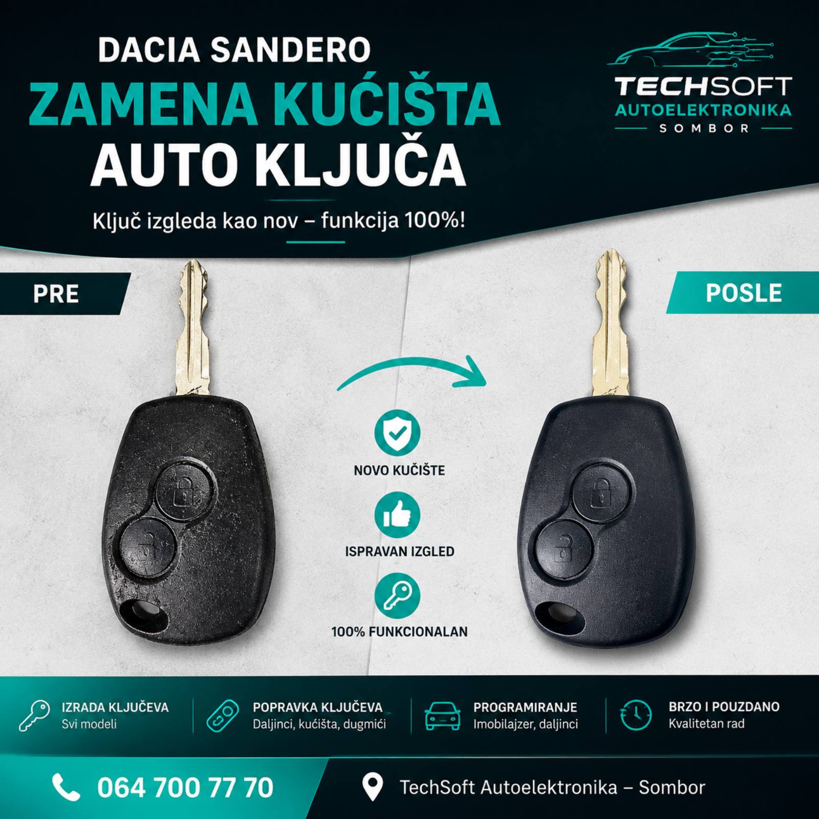 Zamena kućišta auto-ključa i popravka dugmadi