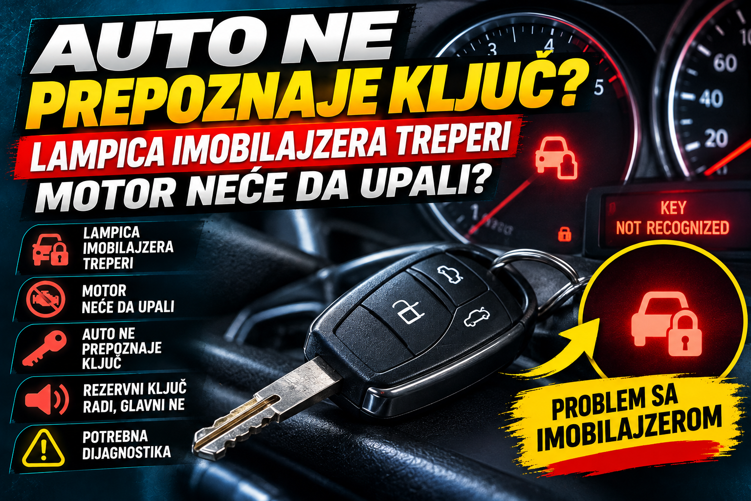 Auto ne prepoznaje ključ – lampica imobilajzera treperi i motor neće da upali