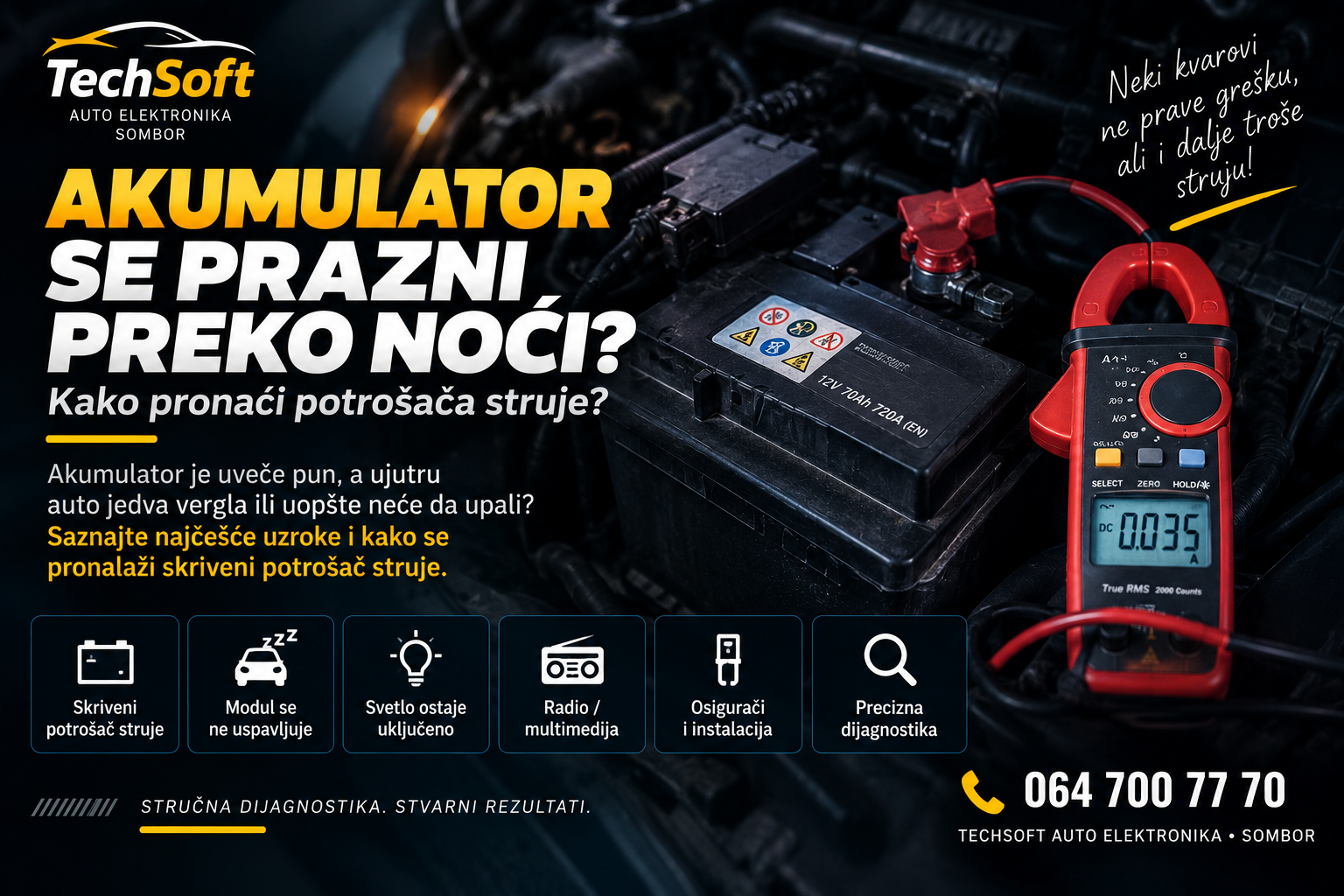 Akumulator se prazni preko noći – kako pronaći potrošača struje?